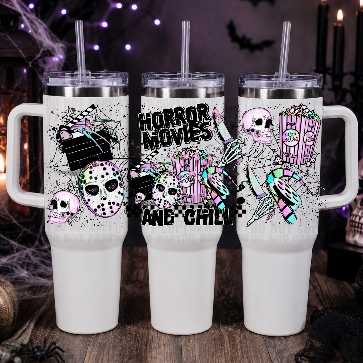 40oz  HORROR MOVIES AND CHILL UV DTF CUP WRAP