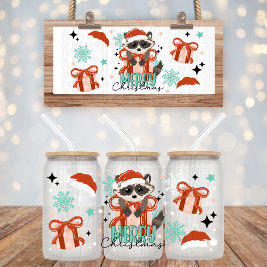RACOON MERRY CHRISTMAS UV DTF CUP WRAP