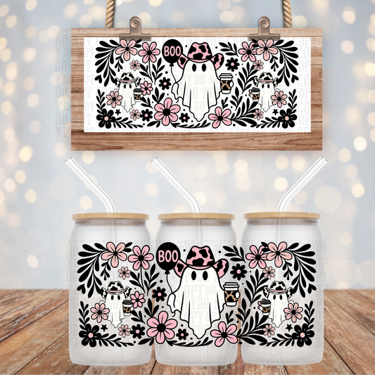 BLACK AND PINK BOO YA GHOSTIE UV DTF CUP WRAP