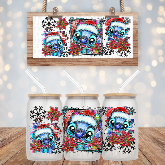 BLUE MONSTER SANTA SELFIE  UV DTF CUP WRAP
