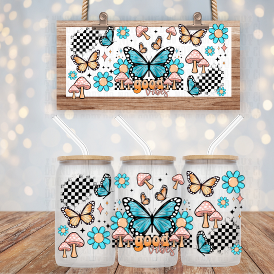 CHECKERED BUTTERFLIES UV DTF CUP WRAP