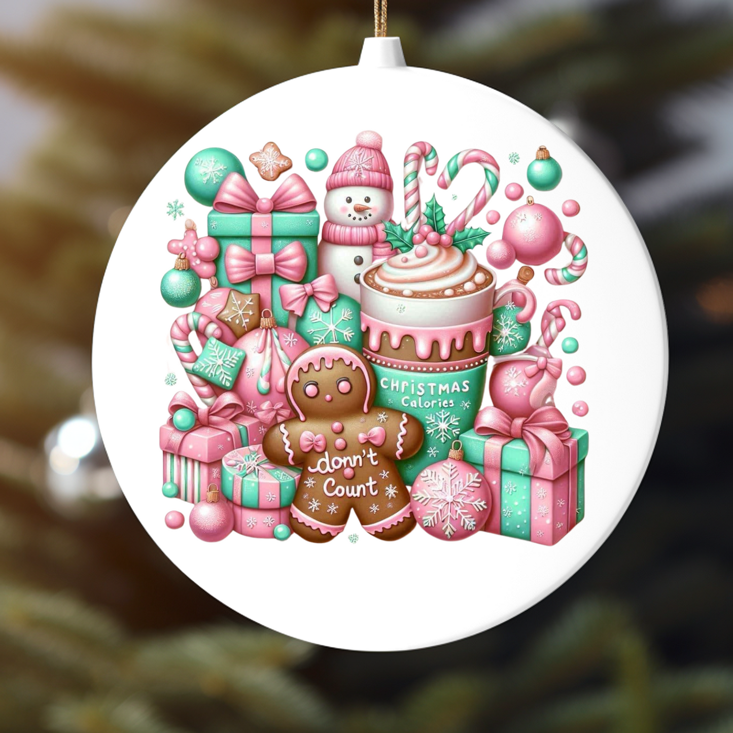 PINK AND BLUE  GINGY CALORIES  UV DTF ORNAMENT DECAL