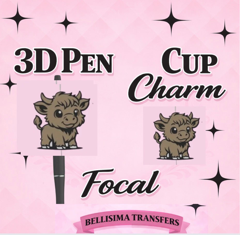 HIGHLAND COW Focal for Pen & Cup Charms -Interchangeable Decorative Pen Toppers