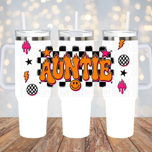 40/50oz ORANGE CHECKER AUNTIE UV DTF CUP WRAP - SHOP EXCLUSIVE FROM CIERA