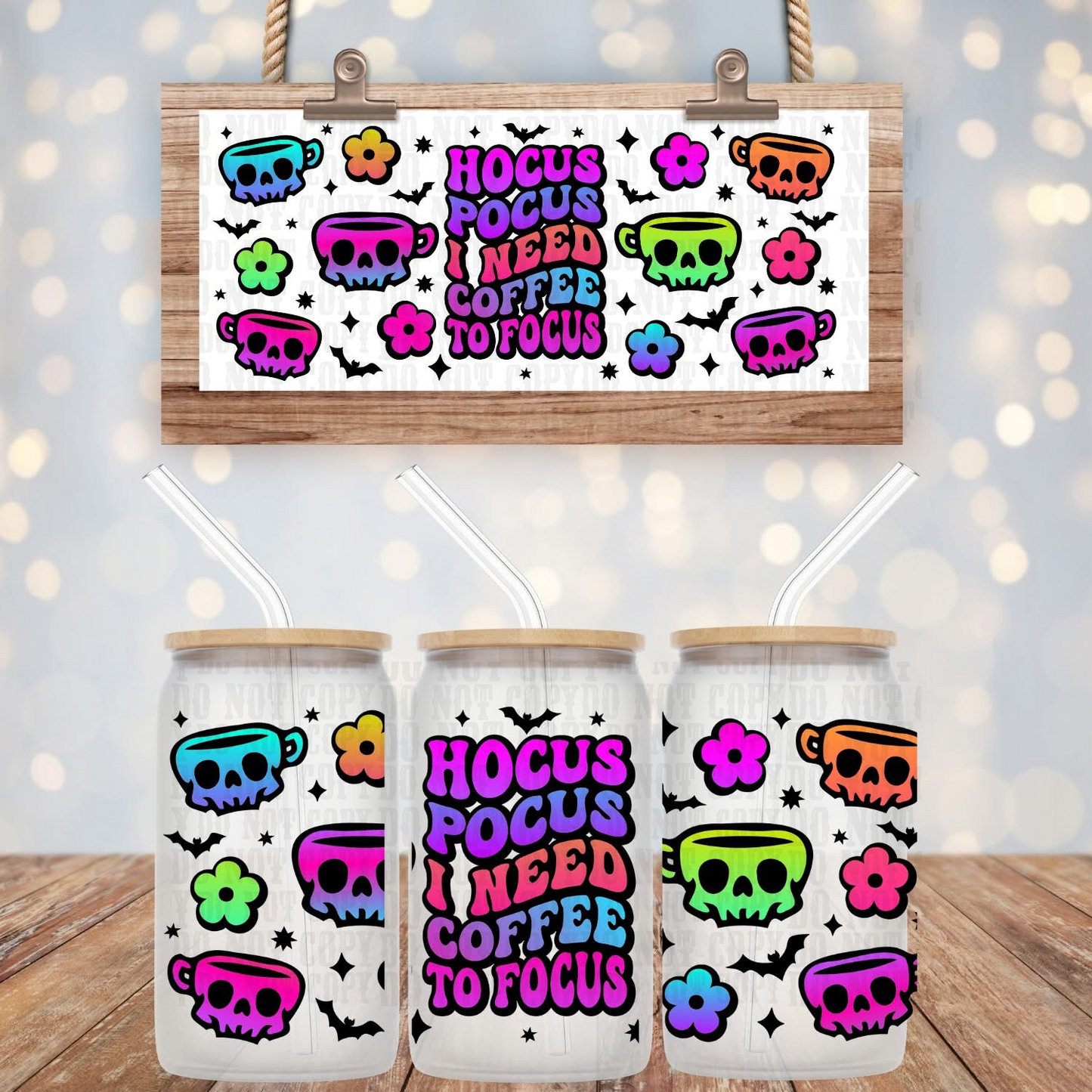 NEON HOCUS POCUS COFFEE  UV DTF CUP WRAP