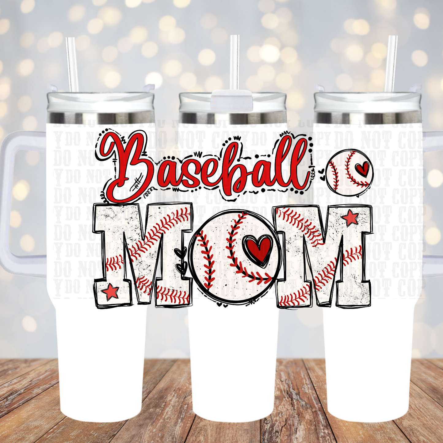 40oz STITCHED BASEBALL MOM  UV DTF CUP WRAP