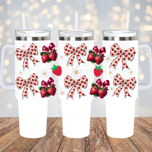 40oz COQUETTE STRAWBERRIES UV DTF CUP WRAP- SHOP EXCLUSIVE
