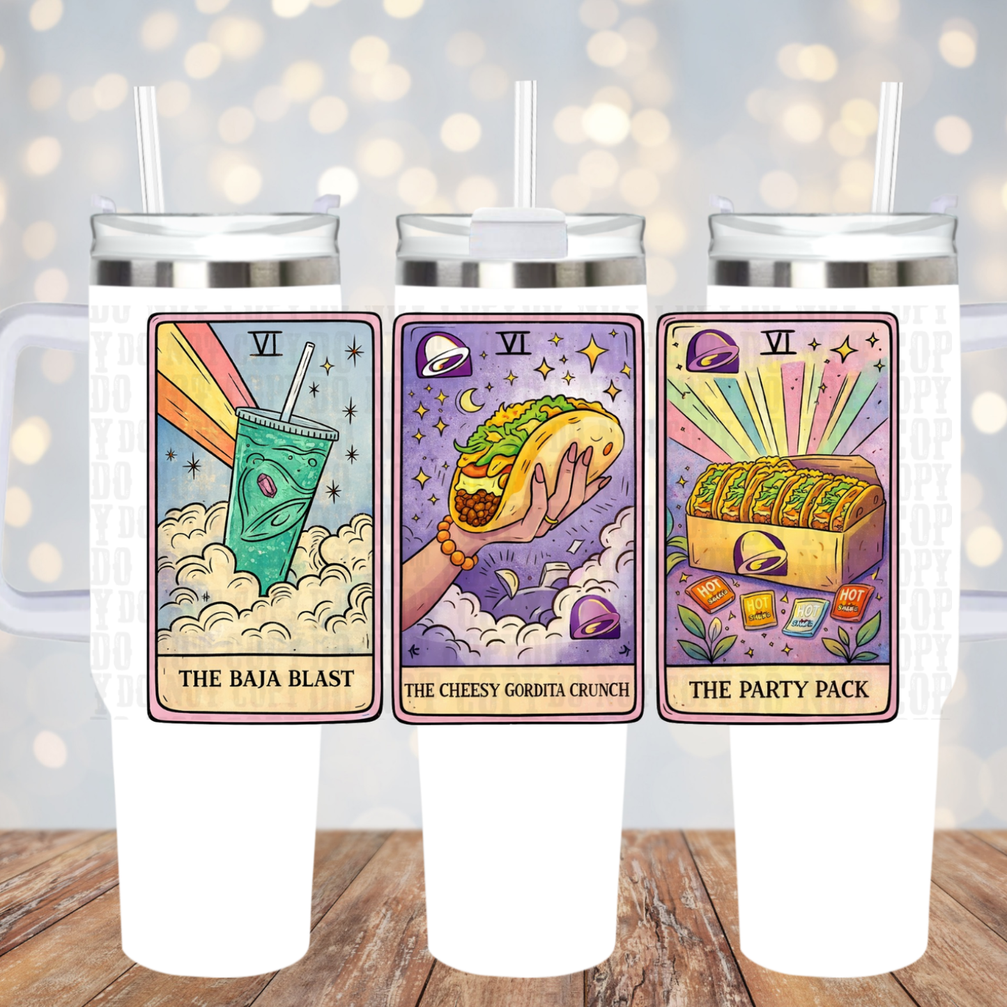 40oz TAROT TACO BELL UV DTF CUP WRAP