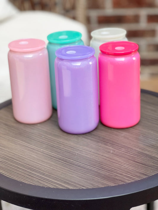 Shimmer Glass Cans with Colored Lids-
