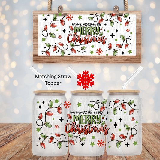 MERRY CHRISTMAS LIGHTS STRAND UV DTF CUP WRAP