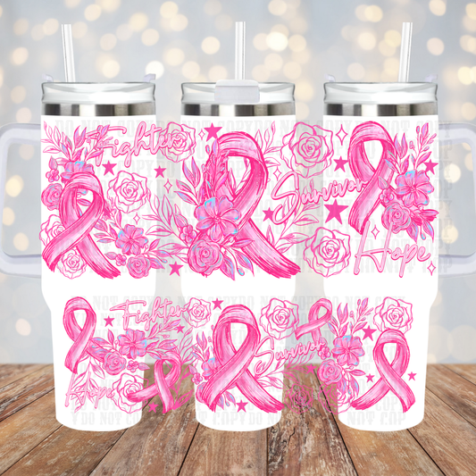 40oz PINK RIBBON AWARENESS UV DTF CUP WRAP