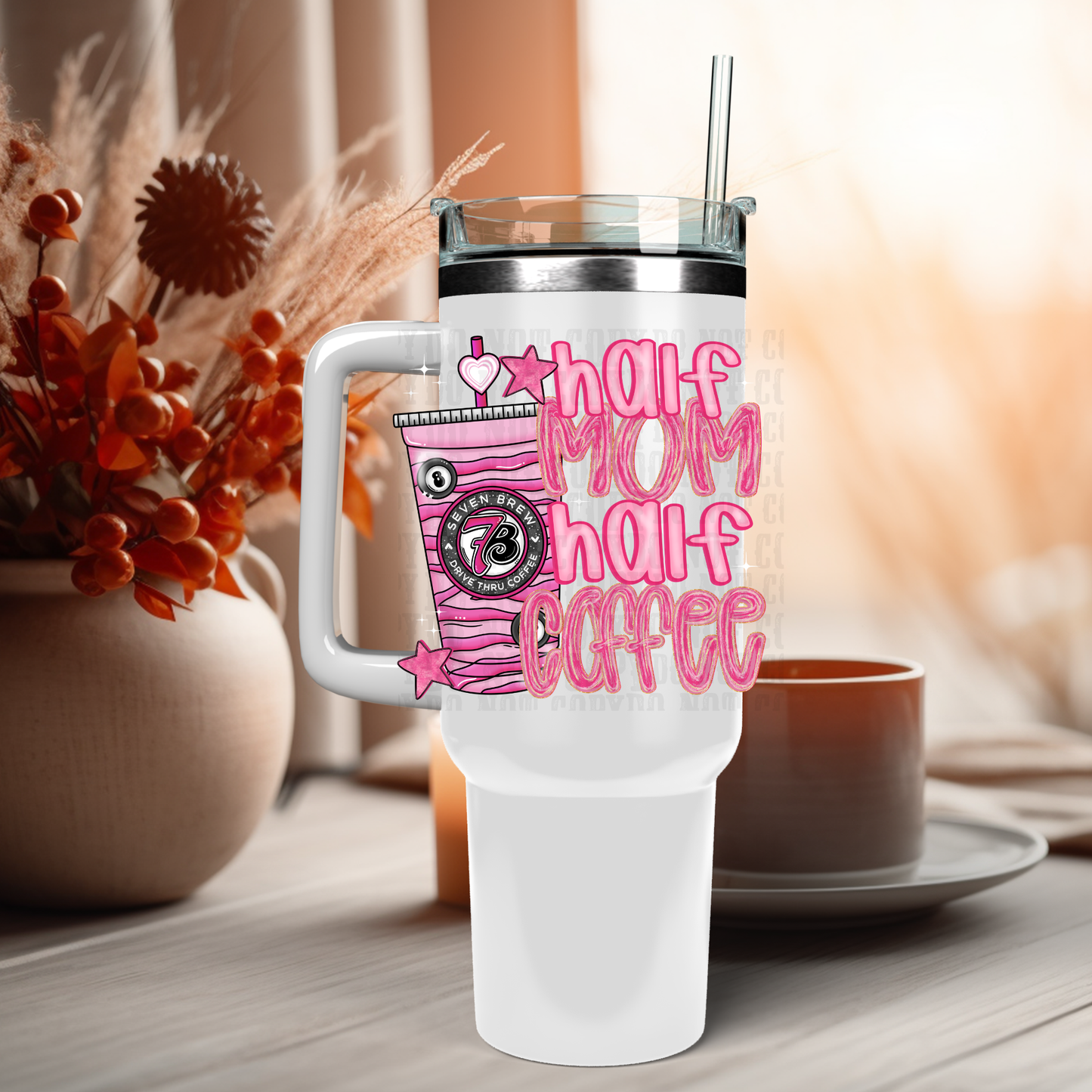 40oz PINK ZEBRA 7 BREW MAMA DTF CUP DECAL