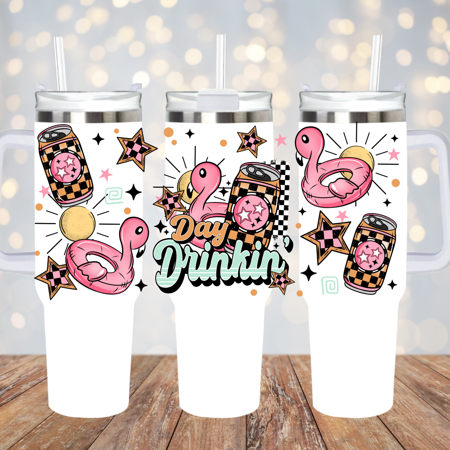 40oz  FLAMINGO FLOAT DAY DRINKING UV DTF Cup Wrap