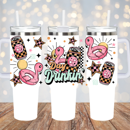40oz  FLAMINGO FLOAT DAY DRINKING UV DTF Cup Wrap