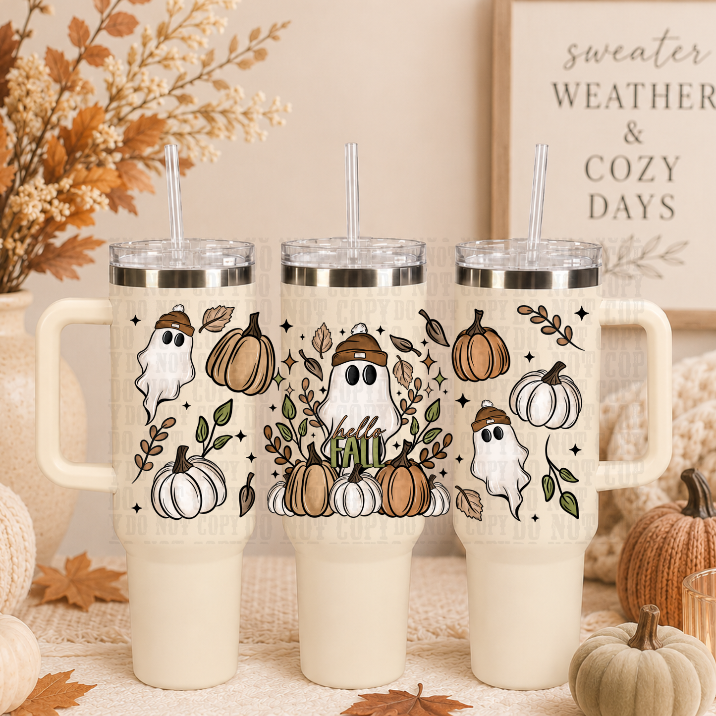 40oz HELLO FALL GHOST  UV DTF CUP WRAP