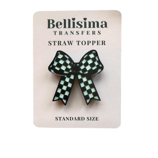 3D CHECKERED BOW STRAW TOPPER - STANDARD OR STANLEY