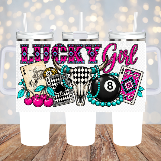 40oz PINK LUCKY GIRL UV DTF CUP WRAP