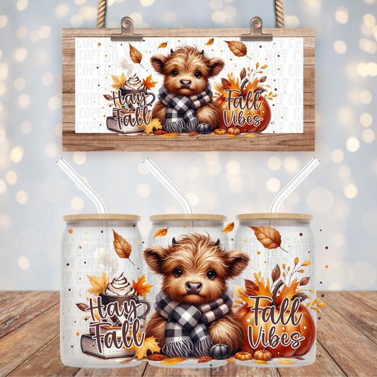 HEY YA'LL FALL VIBES COW UV DTF CUP WRAP