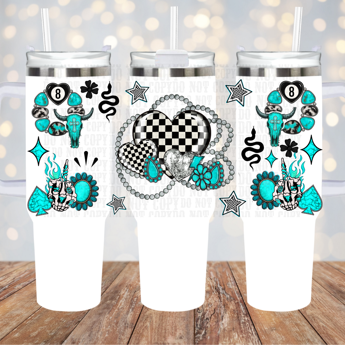 40oz WESTERN CHECKER HEART UV DTF CUP WRAP- SHOP EXCLUSIVE