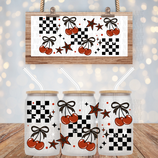 CHECKERED WINTER CHERRY UV DTF CUP WRAP