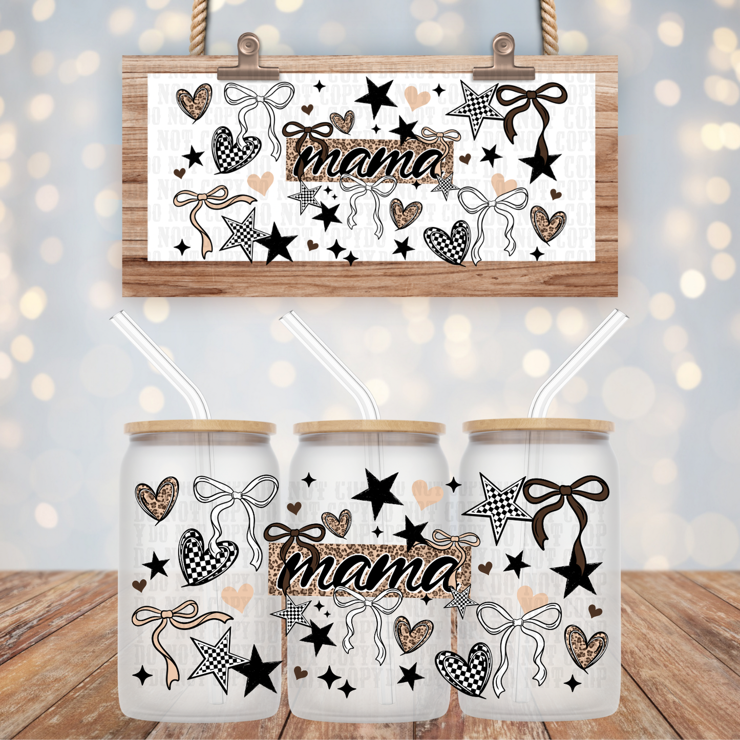 CHEETAH MAMA BOWS  UV DTF CUP WRAP