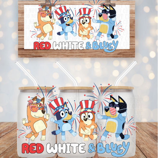 RED WHITE AND BLUEY UV DTF CUP WRAP