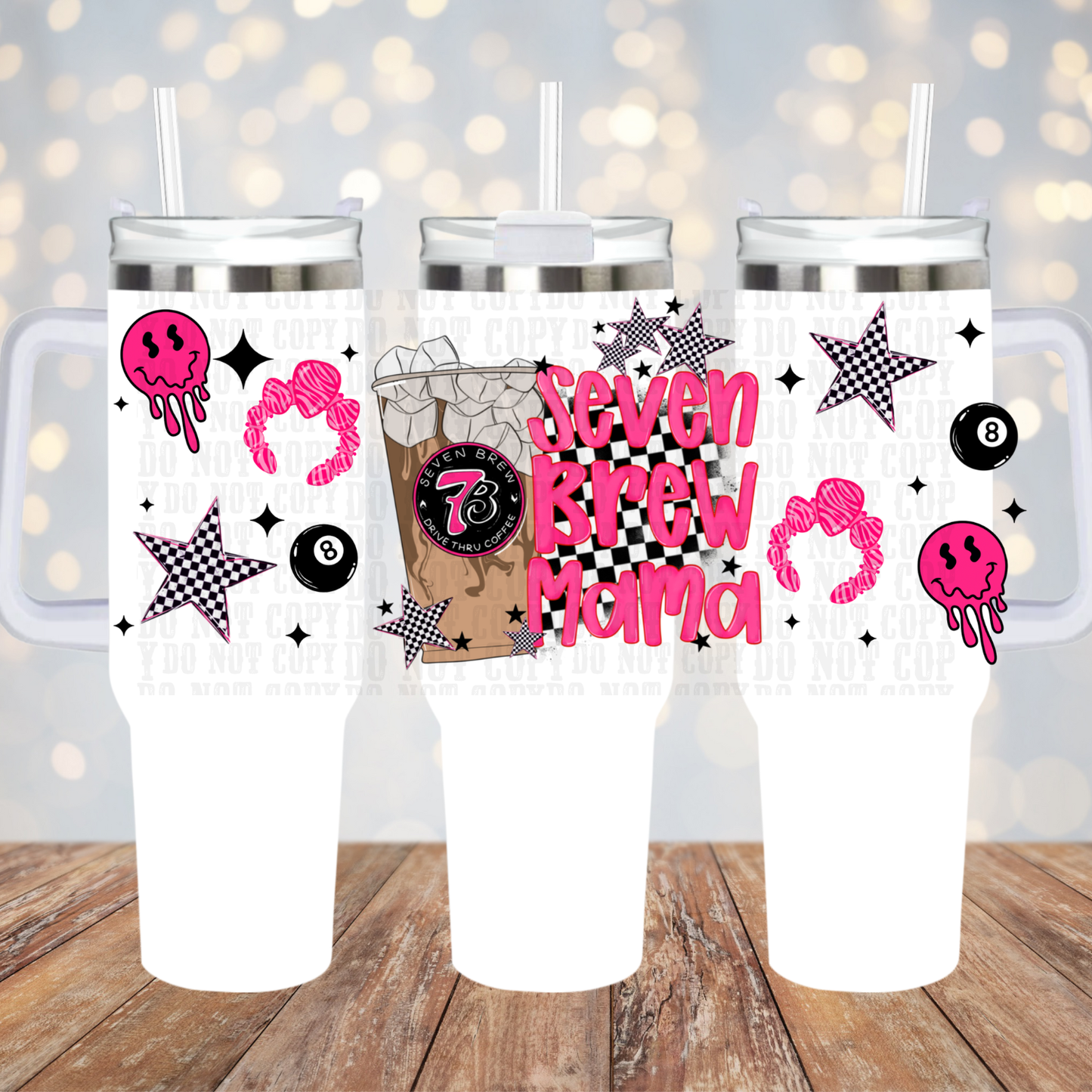 40oz 7 BREW MAMA CHECKER  UV DTF CUP WRAP