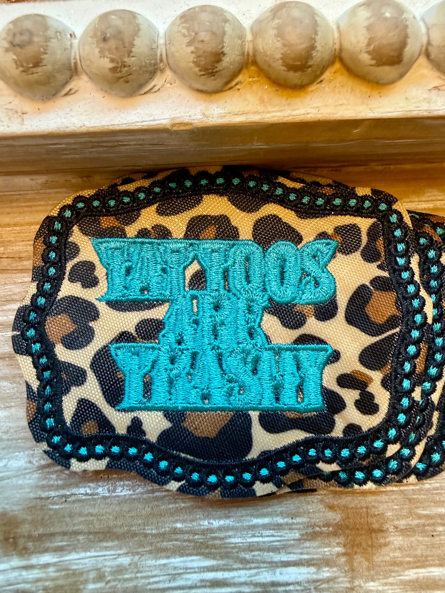 Turqouise Leopard Tattoos are Trashy Hat Patch  4’