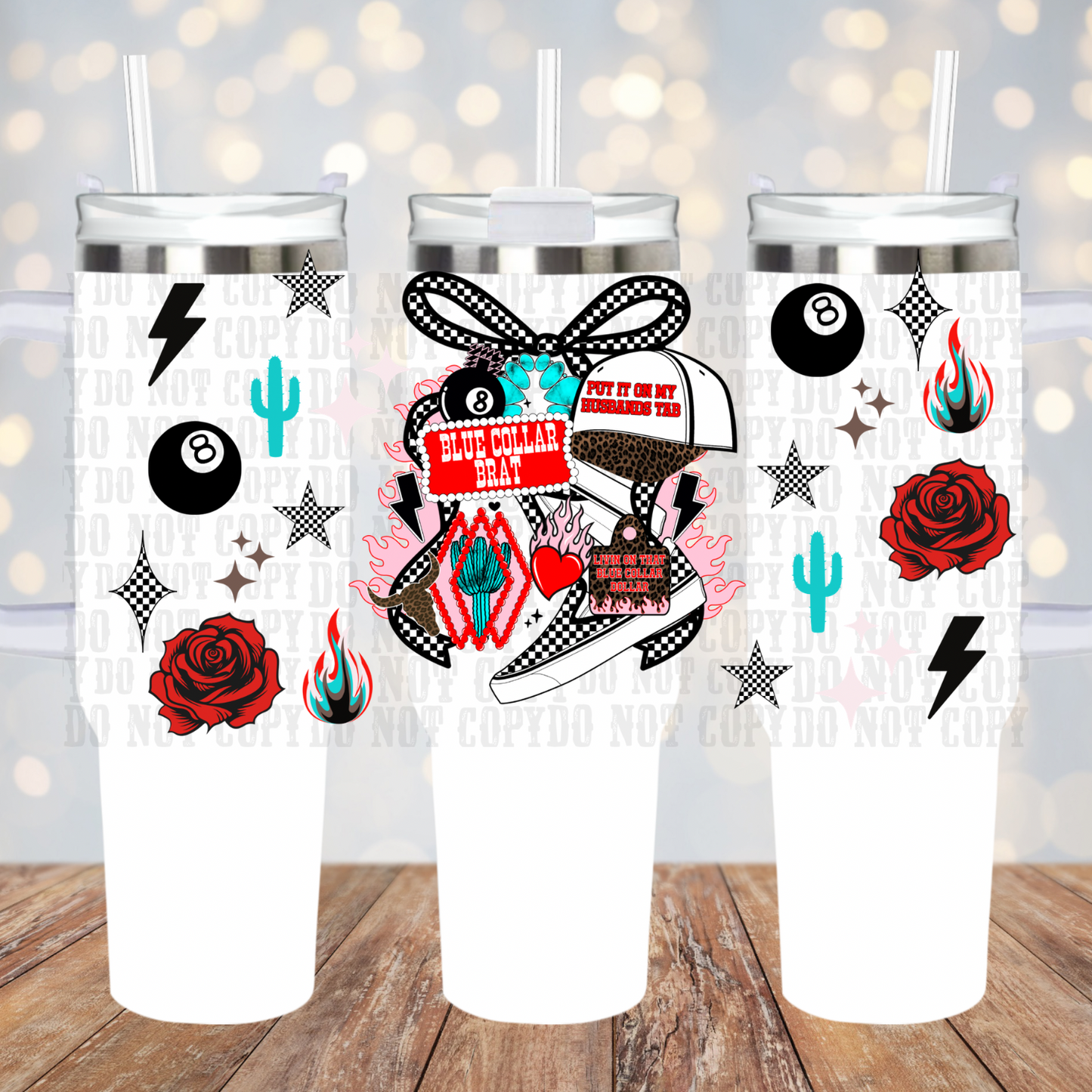 40oz BLUE COLLAR BRAT  UV DTF Cup Wrap - SHOP EXCLUSIVE by Ciera