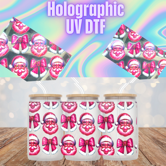 HOLOGRAPHIC PINK BUBBLE GUM SANTA UV DTF CUP WRAP