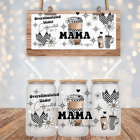 OVERSTIMULATED CHECKERED MAMA COFFEE UV DTF CUP WRAP