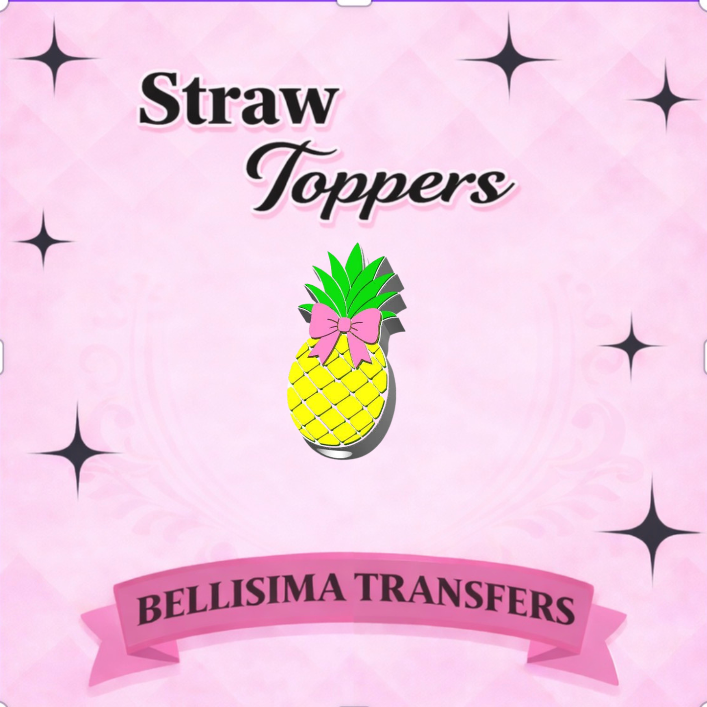 PINEAPPLE BOW Straw Topper – 3D Printed Tumbler Accessory | Standard or Stanley
