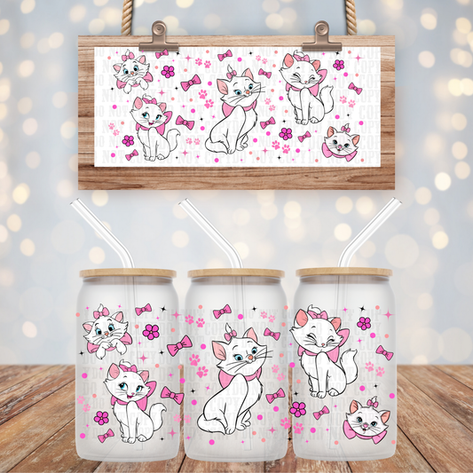 Coquette White Cat UV DTF CUP WRAP