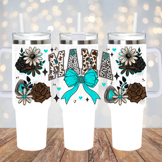 40oz COQUETTE TEAL MAMA UV DTF CUP WRAP