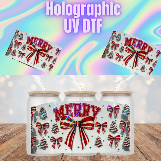 HOLOGRAPHIC MERRY TREE SNACKS UV DTF CUP WRAP