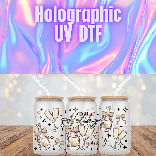 HOLOGRAPHIC FULL OF HOLIDAY SPIRIT UV DTF CUP WRAP