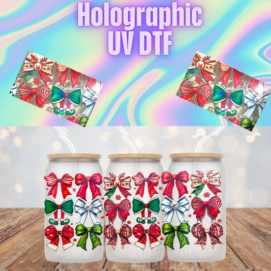 HOLOGRAPHIC COQUETTE CHRISTMAS BOWS  UV DTF CUP WRAP