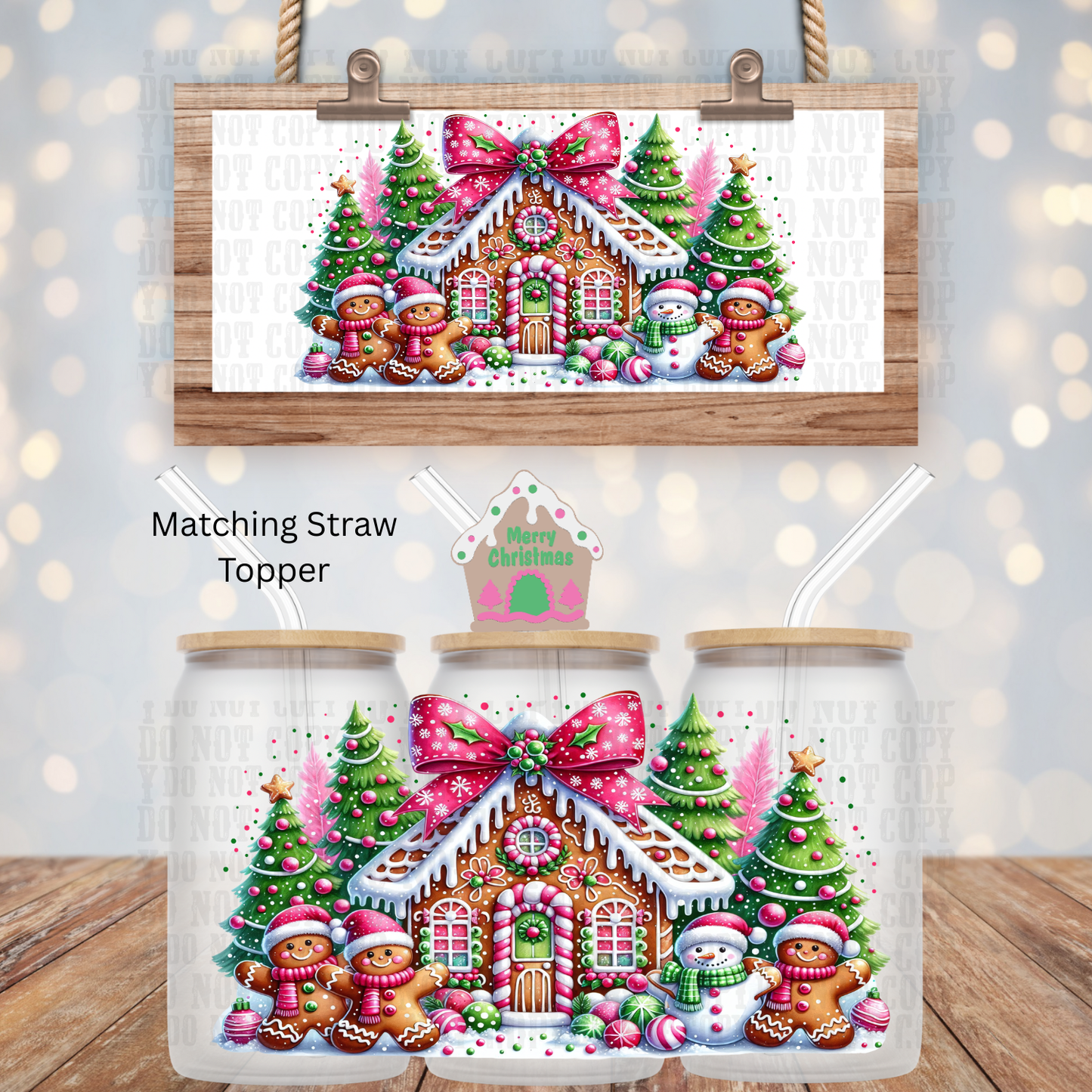 PINK WINTER GINGY CHALET UV DTF CUP WRAP