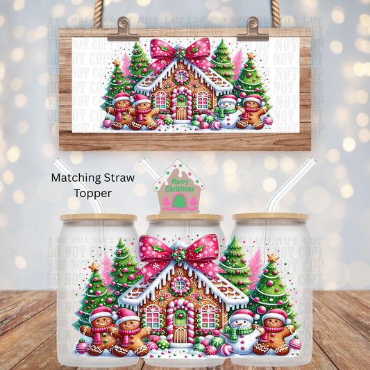 PINK WINTER GINGY CHALET UV DTF CUP WRAP