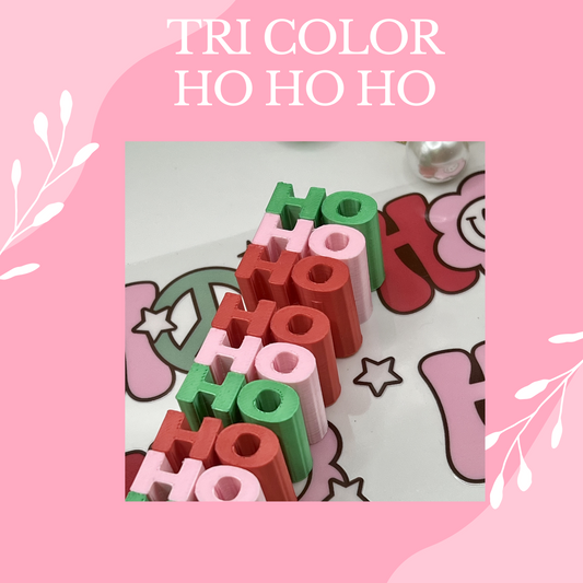 3D STRAW TOPPER TRI COLOR HO HO HO- Standard Size