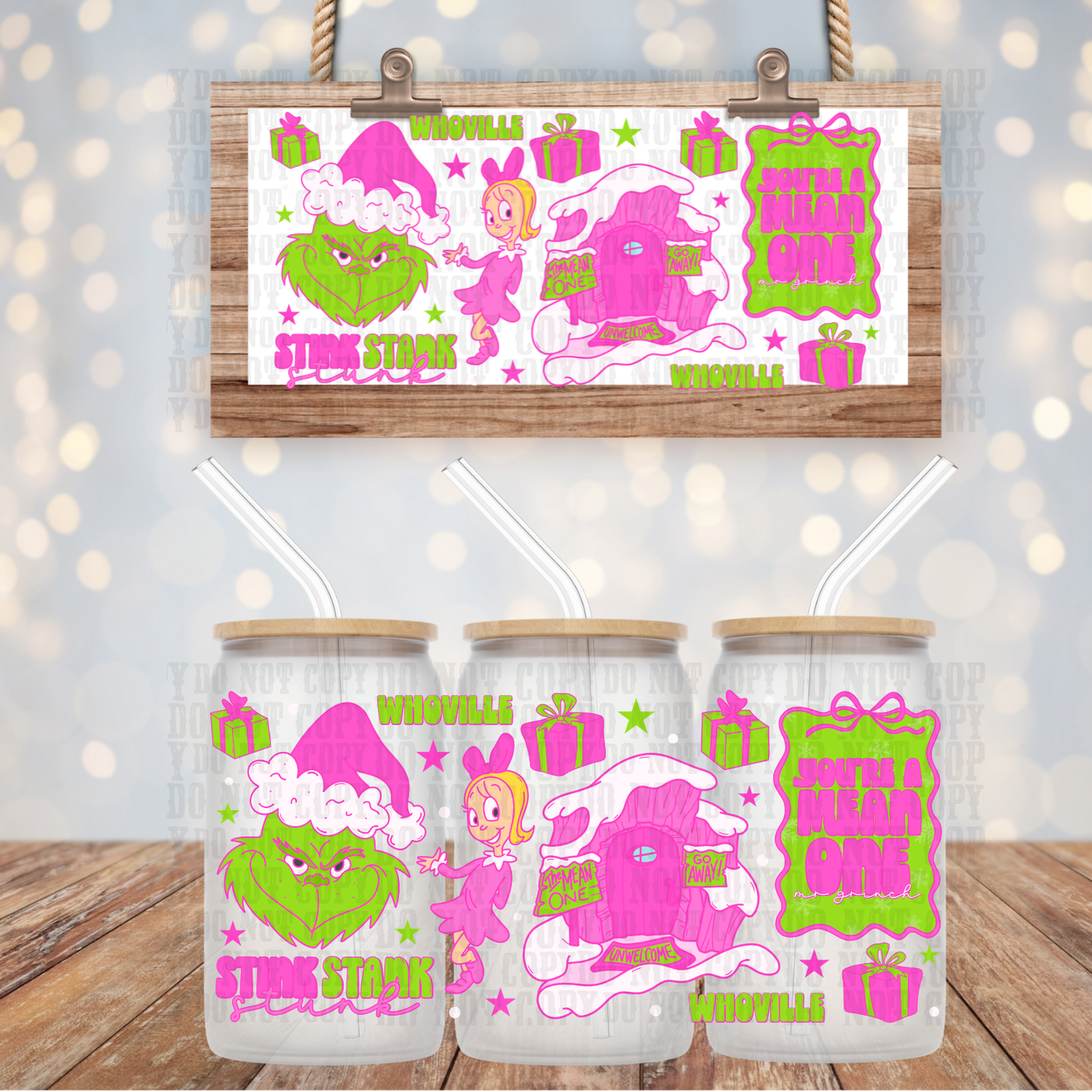 CUTESY PINK WHO-VILLAGE  UV DTF CUP WRAP