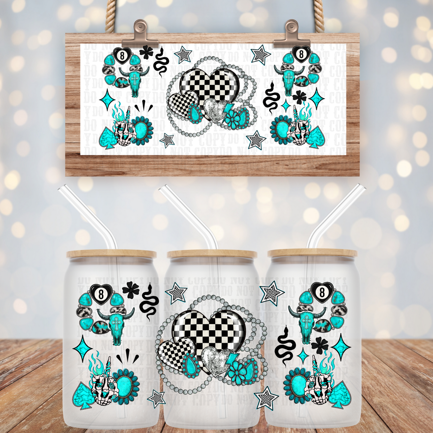 CHECKER WESTERN HEARTUV DTF CUP WRAP