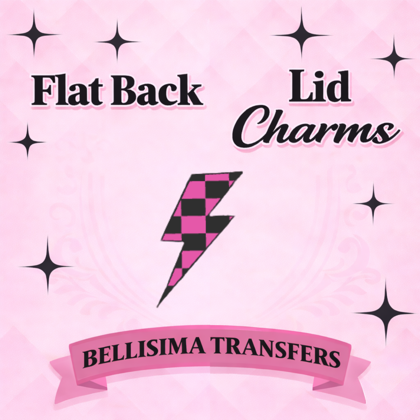 PINK AND BLACK CHECKER BOLT Flat Back Lid Charms