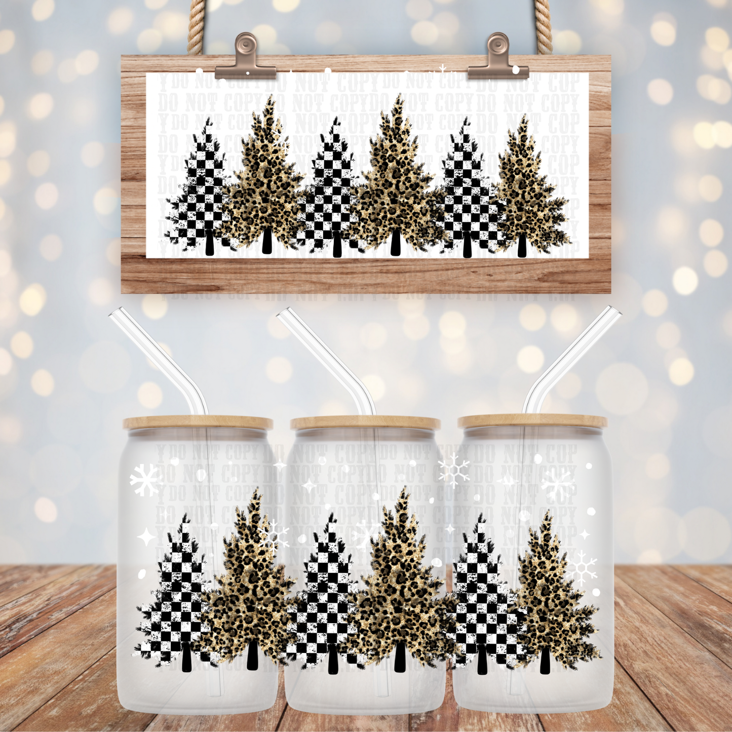 CHECKERED TREES UV DTF CUP WRAP