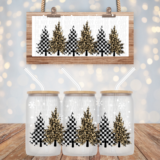 CHECKERED TREES UV DTF CUP WRAP