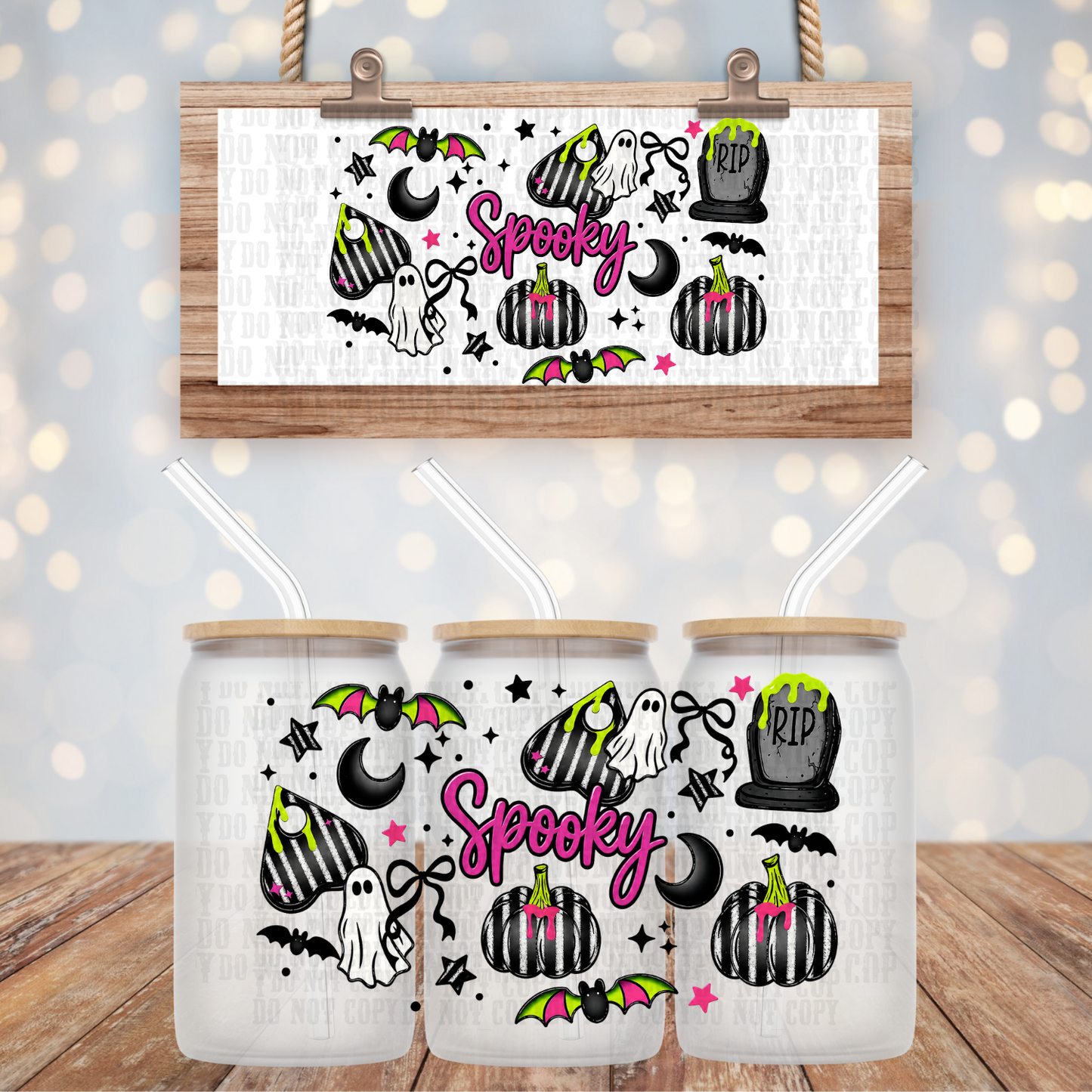 NEON SPOOKY STRIPE PUMKIN  UV DTF CUP WRAP
