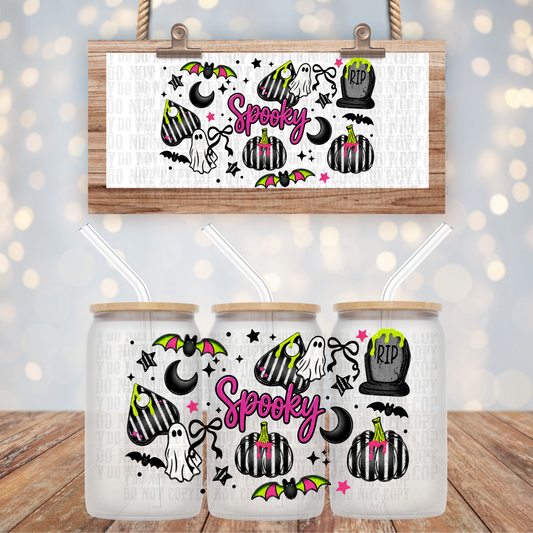 NEON SPOOKY STRIPE PUMKIN  UV DTF CUP WRAP