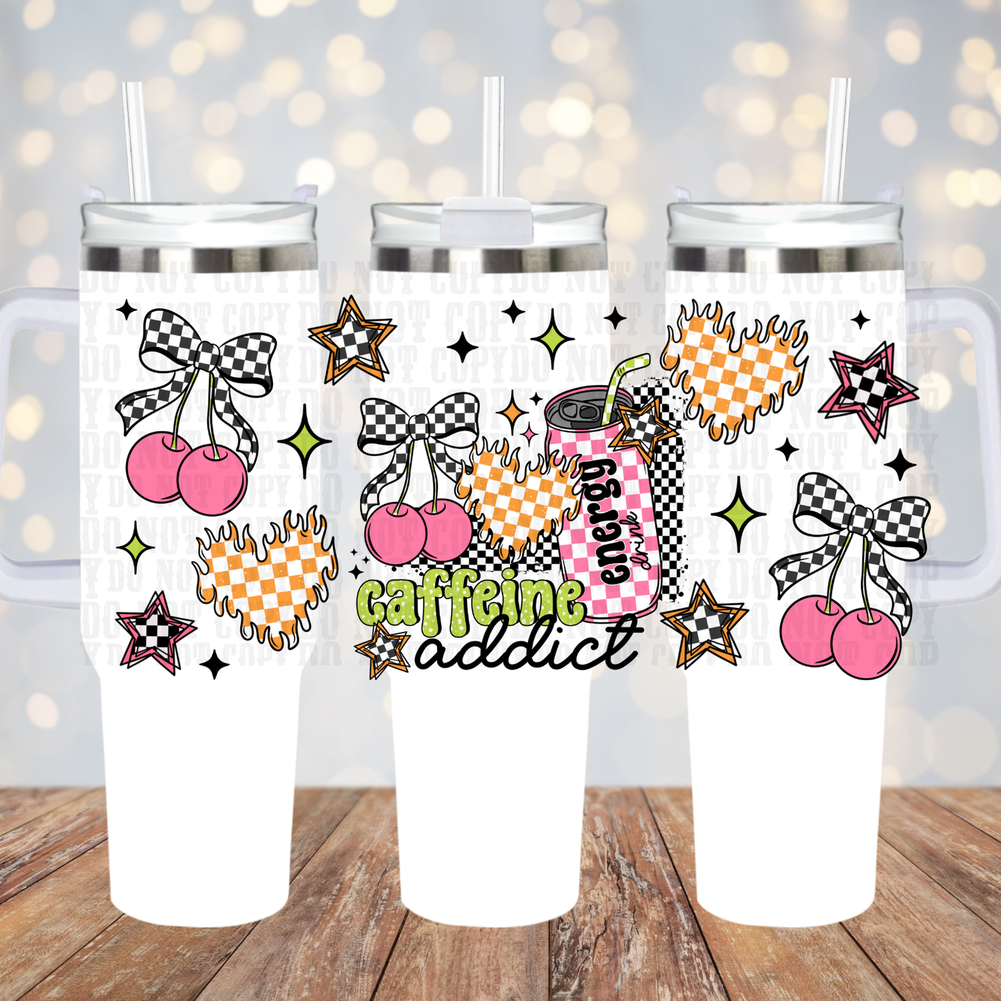40oz CAFFEINE ADDICT UV DTF Cup Wrap