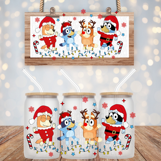 Blue Dog Christmas Gang UV DTF CUP WRAP