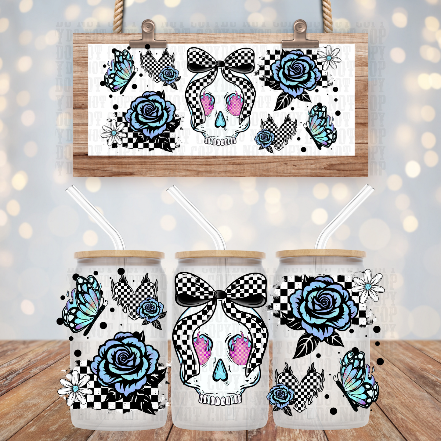 FLORAL CHECKER SKELLY UV DTF CUP WRAP - SHOP EXCLUSIVE FROM CIERA